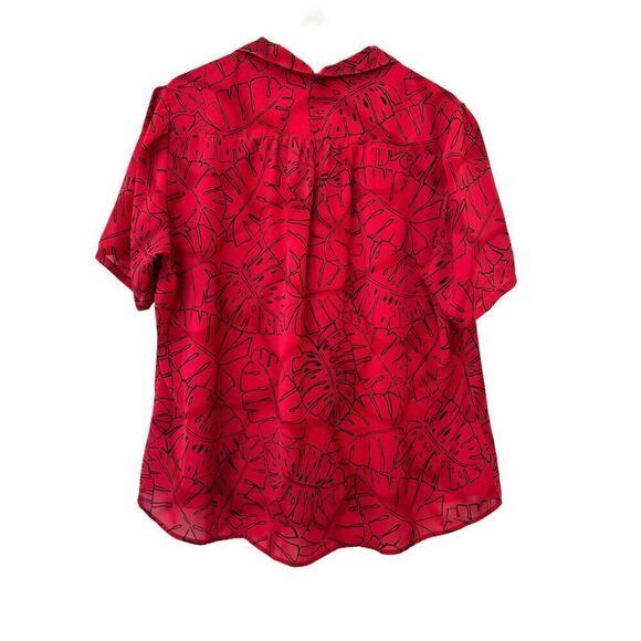 Lady Shapely red monstera leaf plant women’s L button up vintage 90s retro butto - Picture 4 of 8
